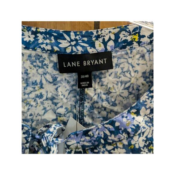 Lane Bryant Top Shirt Blouse Plus Size 38/40 7X Blue Floral Long Ruffle Sleeves - Picture 4 of 7